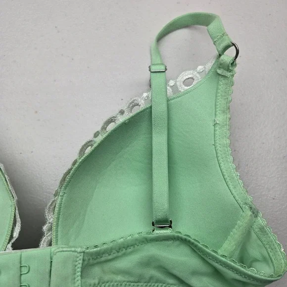 Victoria's Secret Women Bra 32B Green Floral Push Up Pigeonnant Underwired Lace - Picture 8 of 15